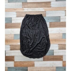 Lady L Vintage Satin Side Slit Lace Trimmed Black Slip Size Small‎